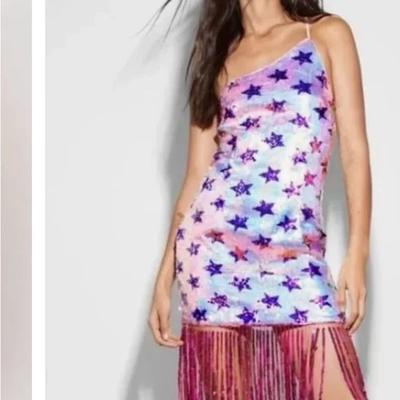 Nasty Gal | Dresses | Star Sequin Fringe One Shoulder Mini Dress | Poshmark